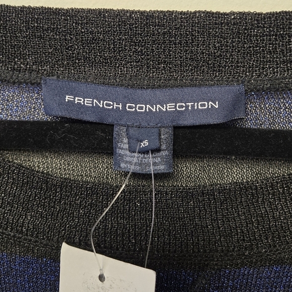 French Connection Twinkly Knit Stripe Black Cobalt Oversized T-shirt XS - Picture 5 of 9
